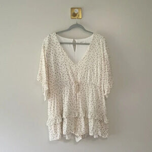 Storia Romper Women Large Cream Multicolor Stars Ruffle Boho Coastal Cowgirl